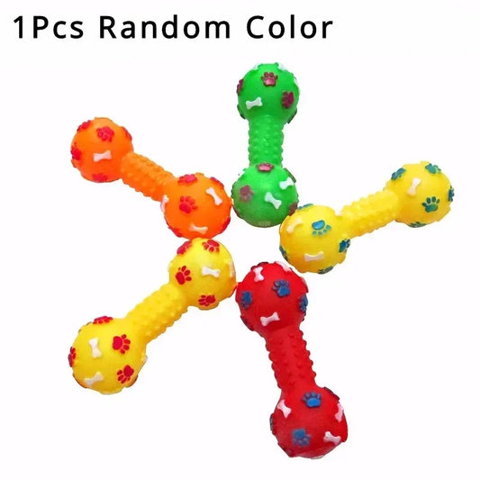 1pcs Pet Dog Cat Puppy Sound Polka Dot Squeaky Toy Rubber Dumbbell Chewing Funny Toy
