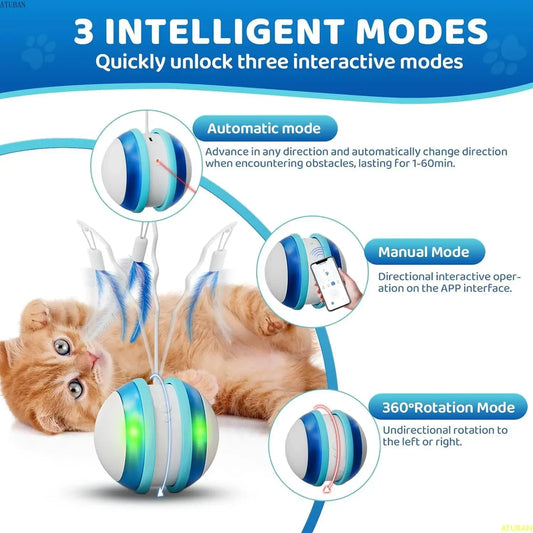 Smart Interactive Cat Toy with App Control,3 Modes,Laser and Feather,Fun and Interactive cat Toys for Indoor Cats and Dog Mouse