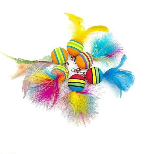 Cat Toys Interactive Funny Cat Feather Wand Suction Cup Ball Feathers Replacements with Bells for Indoor Cats Kitten Exercise