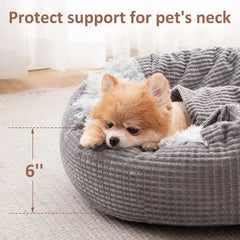 Small Dog Bed with Blanket Attached, Round Calming Hooded Cozy Cave Dog Beds for Small Dogs, Soft Plush Cuddler Puppy Pet Bed