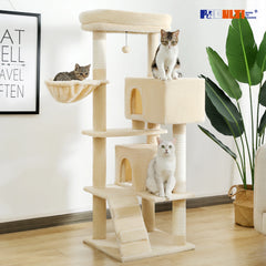 Multi-Level Luxury Cat Tree Tower with Cat Condo Cozy Perches Pet Play House Scratching Post Stable Cat Tower with Hanging Ball