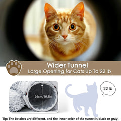 Cat Tunnel Bed for Indoor Cats, Peekaboo Cat Cave with Washable Soft Play Mat, Furry Cat Tube, for Kitten/Puppy/Rabbit, Grey
