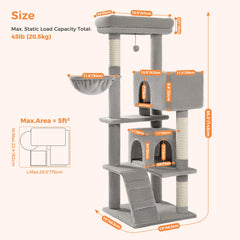 Multi-Level Luxury Cat Tree Tower with Cat Condo Cozy Perches Pet Play House Scratching Post Stable Cat Tower with Hanging Ball
