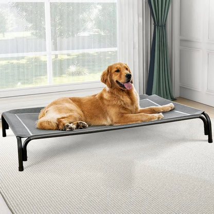 Elevated Dog Bed, Raised Outdoor Dog Bed for Large Sized Dog, Portable Cooling Pet Cot with Breathable & Washable Mesh,