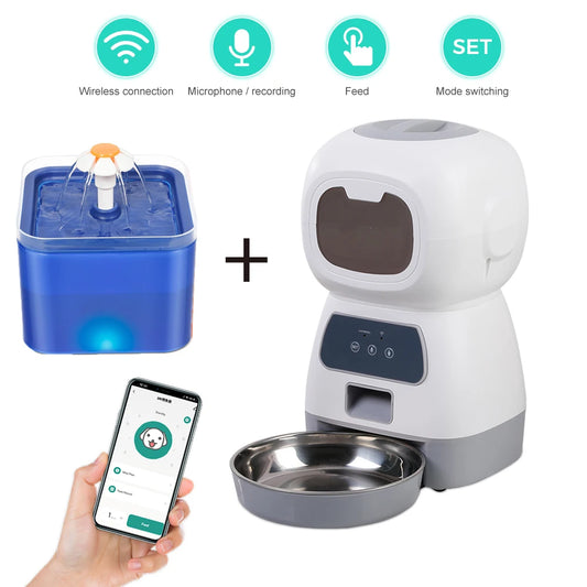 3.5L Automatic Pet Feeder WiFi APP Smart Timed Dosing Feeder Cat Dog Food Dispenser 2L Auto Drink Fountain Water Feeder Cat Bowl