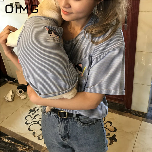 OIMG Summer Pet Short Sleeved Parent-child Striped Vest Dog