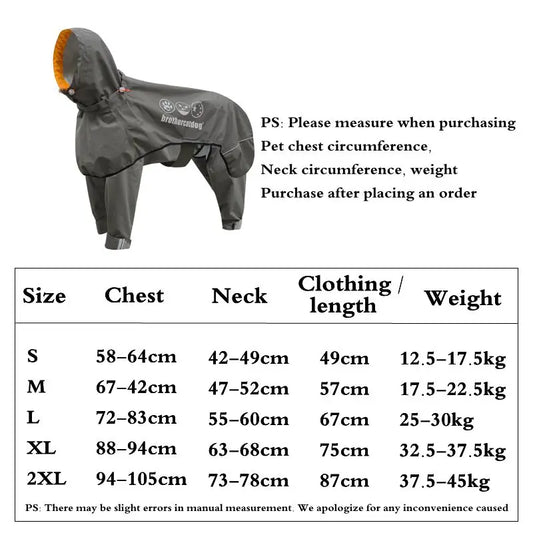 Waterproof Dog Raincoat Jumpsuit For Medium Large Dogs Rain Coat Outdoor Pet Clothes Puppy Doberman Labrador Husky Jacket